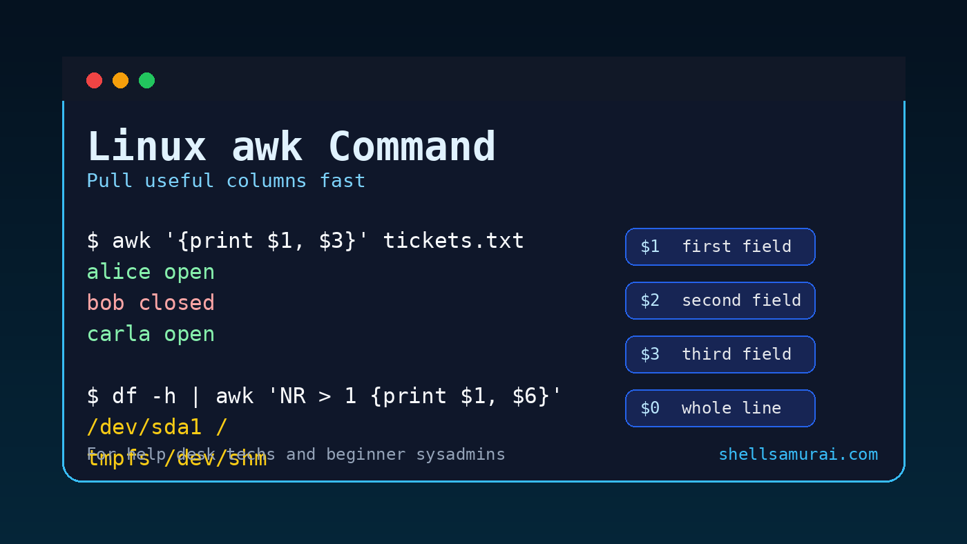 Linux awk Command for Beginners: Pull Useful Columns Fast